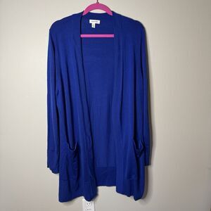 Nordstrom Open Front Cardigan XL Womens Blue Merino Wool Blend Pockets Knit